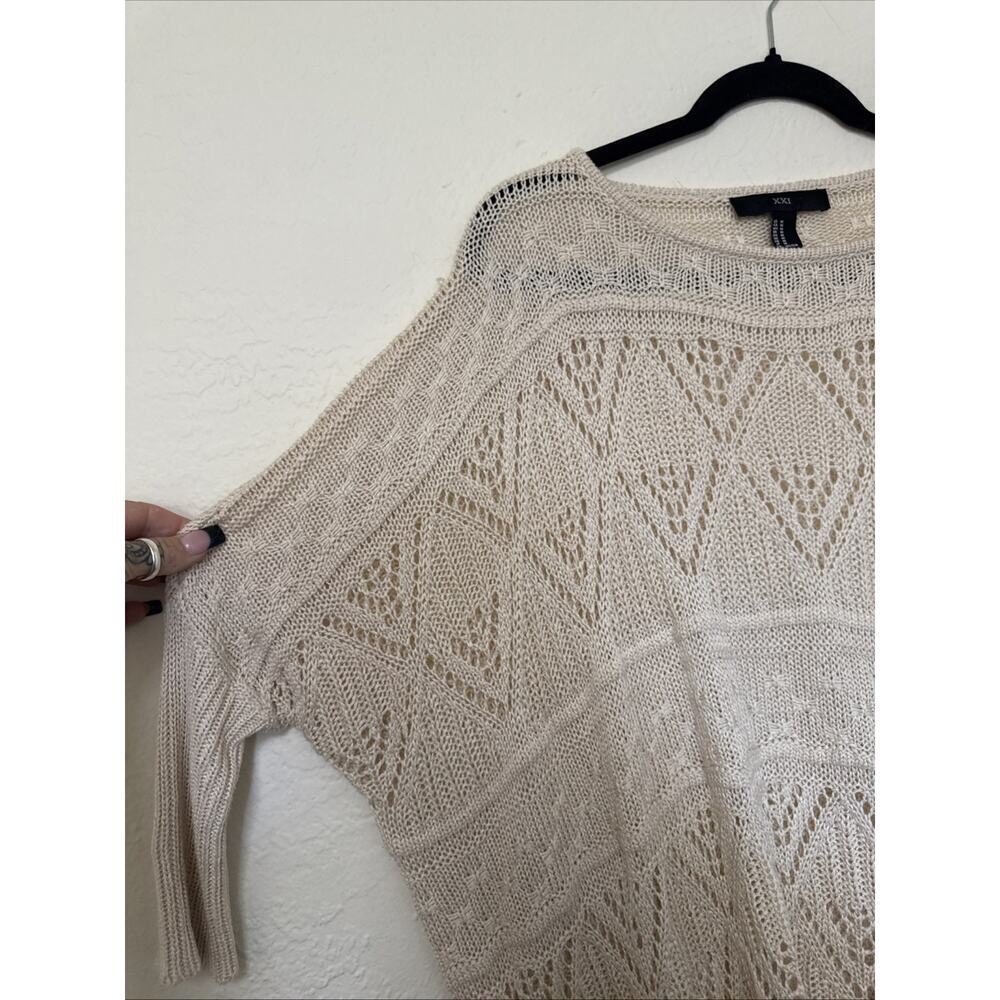 Oversized Drop Shoulder Cream beige Sweater Size Medium loose knit boho - Picture 6 of 11